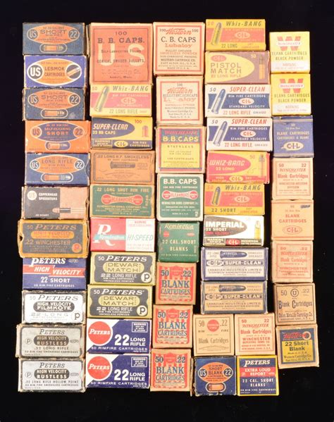 LARGE LOT OF COLLECTIBLE RIMFIRE & CASELESS AMMO.