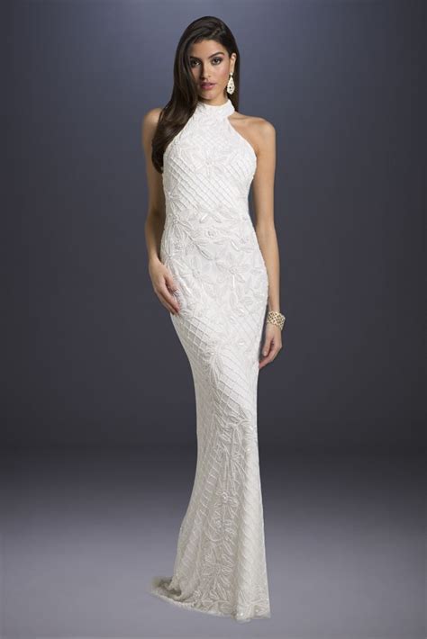 Lattice Beaded Halter Neck Sheath Wedding Dress David S Bridal In