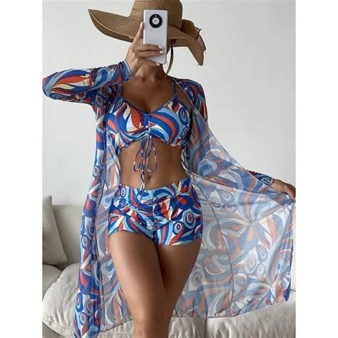 Bikini Swimsuit Maillot De Bain Imprim Tropical Ensemble Frhh Col Cdiscount Pr T