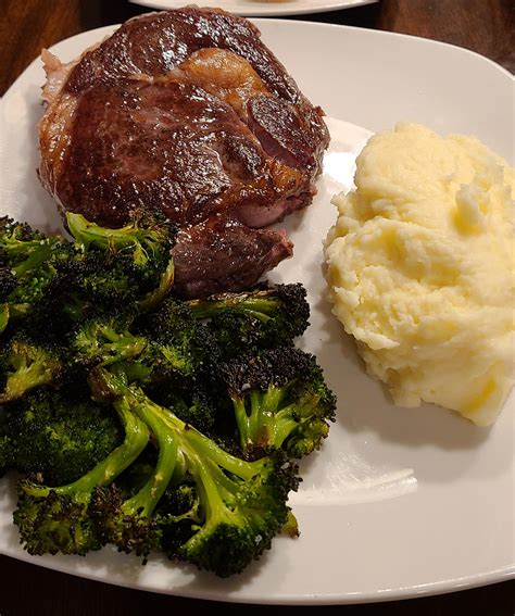 28 day dry aged ribeye with simple sides. Sous vide at 131 for 2 hours