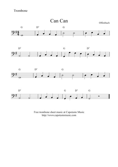 Easy Sheet Music For Beginners: Free printable trombone sheet music | Can Can