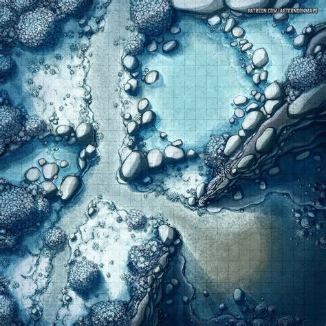 The Yeti S Cave Winter Encounter Battle Map 30x30 Dndmaps Dungeon Maps Tabletop Rpg