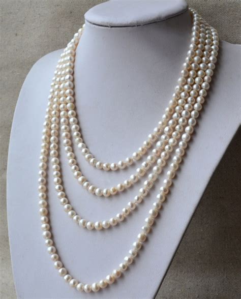 Long Pearl Necklace 90 Inches 7 8mm White Freshwater Pearl Etsy