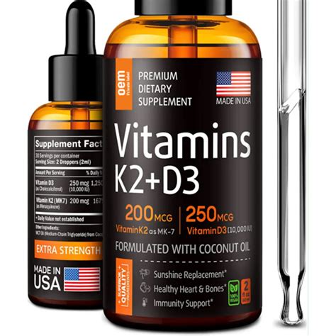 Health Care Organic Vitamin D3 And K2 60ml Drops Dietary Supplement