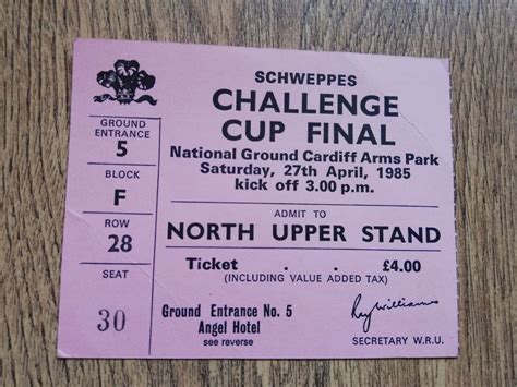 Cardiff Vs Llanelli Schweppes Cup Final Used Rugby Ticket