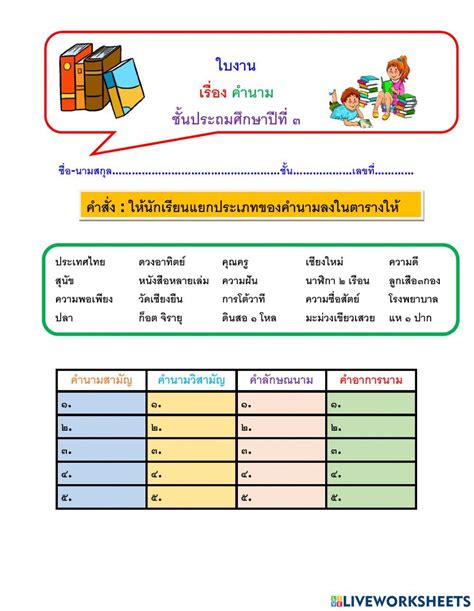 Pdf online worksheet: คำนาม | Live Worksheets