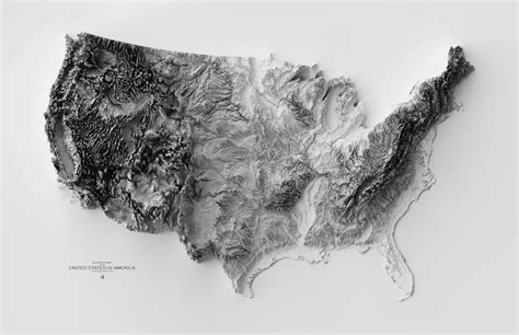 United States Elevation Map, Topographical Relief Map, Perfect Wall ...