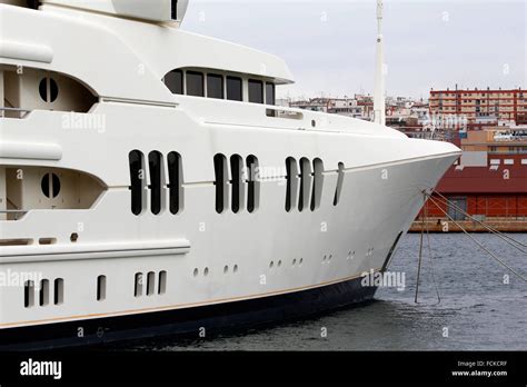 Luxury Yacht Moored On Harbor Stock Photo Alamy