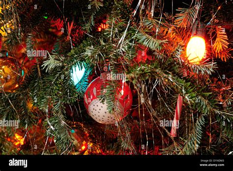 Decorated White Spruce Christmas tree Stock Photo - Alamy