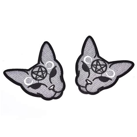 2pcs Lot Gothic Cat Iron On Patch Embroidery Sewing DIY Customise