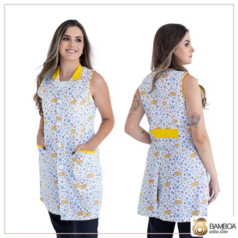 Jaleco Feminino Gola Padre Cavado Estampa Primavera Bamboa