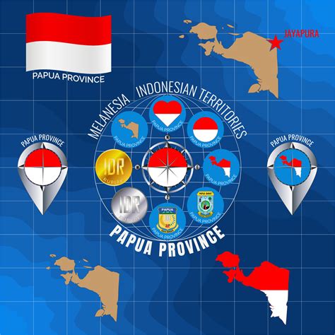 Set of vector illustrations of flag, outline map, icons of PAPUA ...