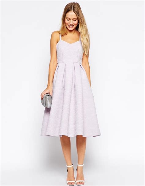 Image 4 Of ASOS Midi Skater Dress In Bonded Texture Wedding Summer