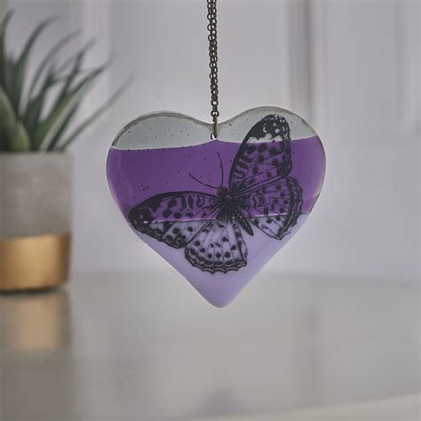 Butterfly Heart Hanger Purple Twice Fired