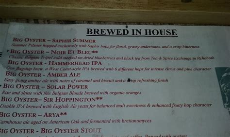 Menu at Big Oyster Brewery pub & bar, Lewes