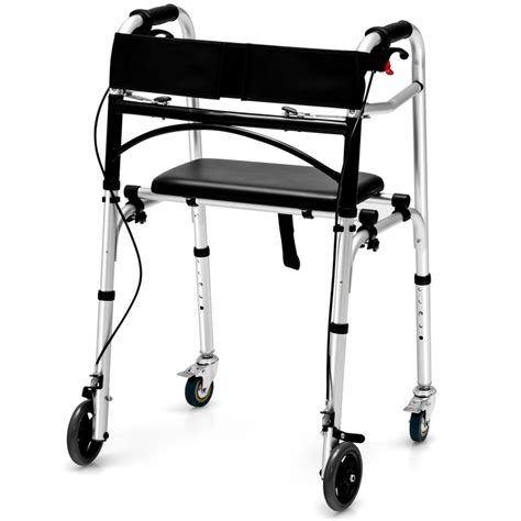 Height Adjustable Aluminum Walker with Rolling Wheels and Brakes - Costway