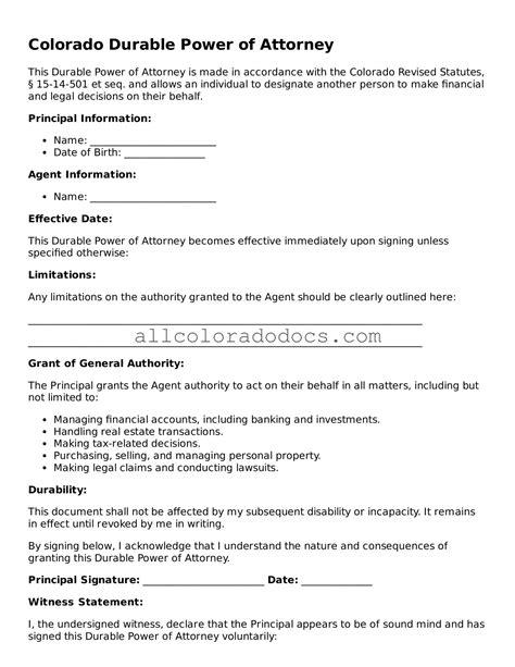 Free Colorado Durable Power of Attorney Template ⋆ Download PDF Form