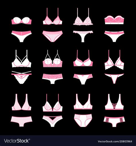 Female Fashion Lace Lingerie Icons Design Elements Set Vector Cartoon