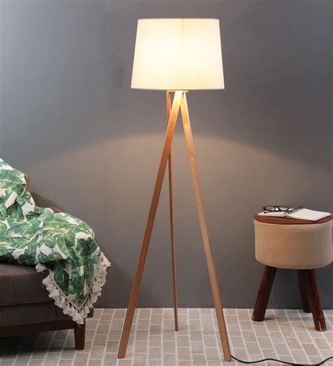 Buy Dante Beige Fabric Shade Tripod Floor Lamp With Wood Base At