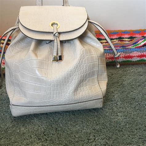 Croc Effect Nude Backpack With Gold Hardware Depop