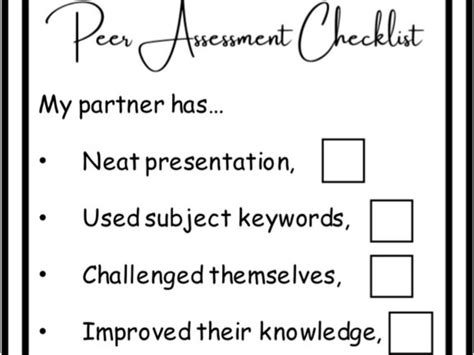 Peer Assessment Checklist Teaching Resources