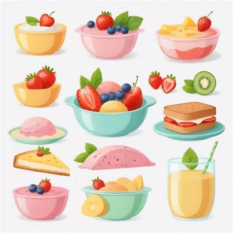 Premium Vector A Collection Of Different Foods Including Fruit And Drinks