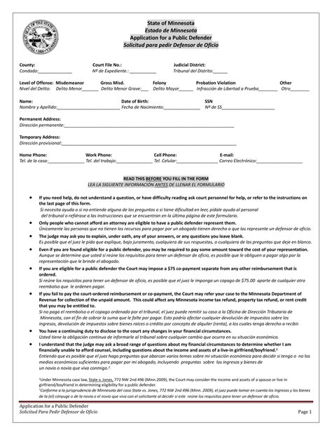 Minnesota Application For A Public Defender Fill Out Sign Online And