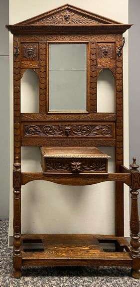 Antique Hall Stand with Mirror - Bartlett Auctions Inc.