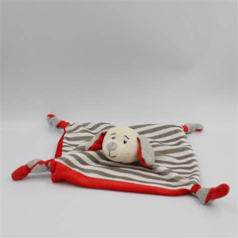 Doudou Plat Chien Gris Rouge Ray Les Petites Marie