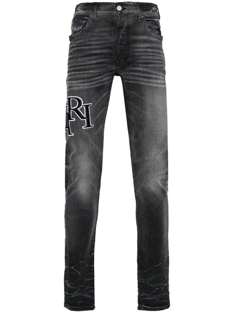 Amiri Logo Embroidered Skinny Jeans Grey Farfetch