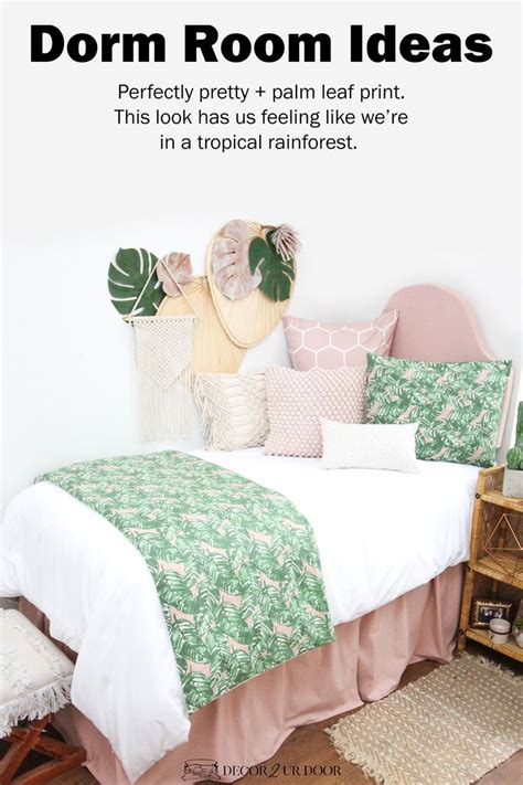 Blush And Green Leaf Dorm Bedding Set Dorm Bedding Sets Dorm Room