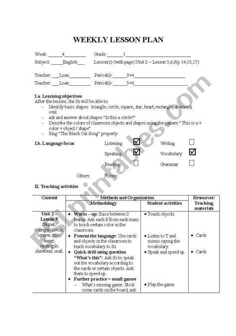 Shapes Lesson Plan Esl Worksheet By Bbtl