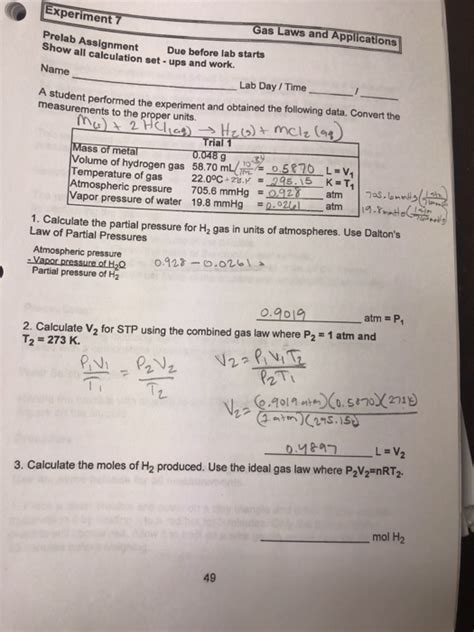 Solved Experiment Gas Laws And Applications Prelab Chegg