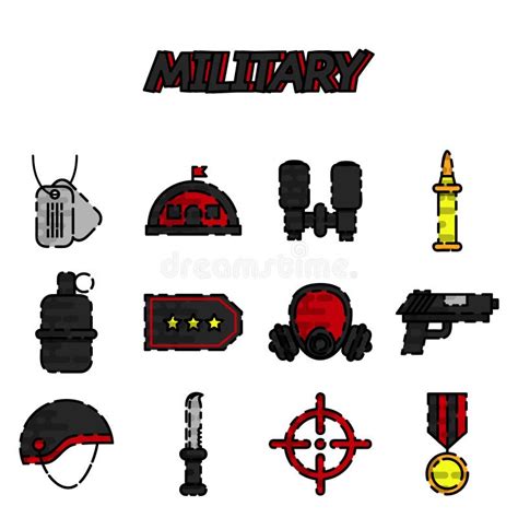 Military Flat Icons Set Stock Vector Illustration Of Equipment