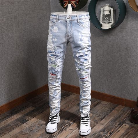 American Streetwear Men Jeans Slim Fit Ripped Jean Grandado