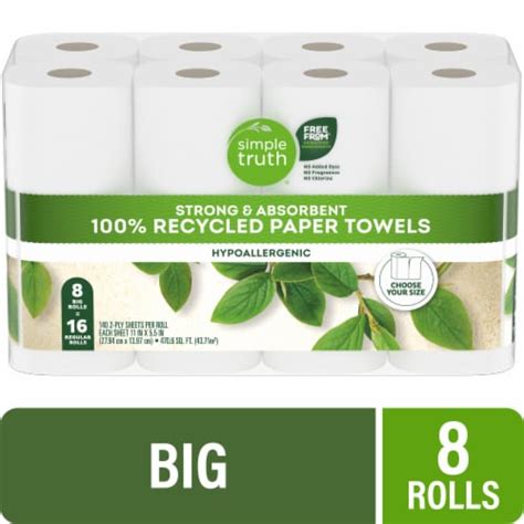 Simple Truth 100& Recycled Strong & Absorbent Paper Towels - 8 Rolls, 8 ...