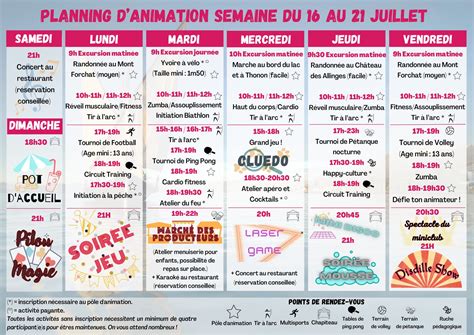 Programme Des Animations Camping Saint Disdille Thonon Les Bains