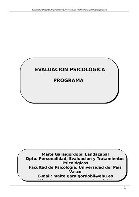 Programa Evaluacion Psicologica Programa Docente De Evaluaci N