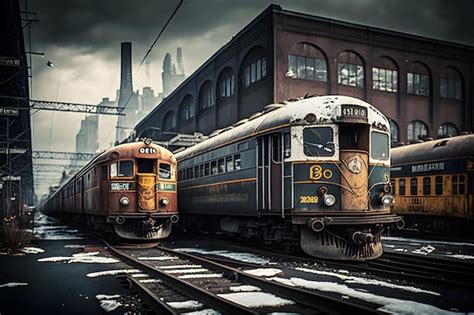 Premium AI Image | NYC old outdated subway cars in a metro depot in ...