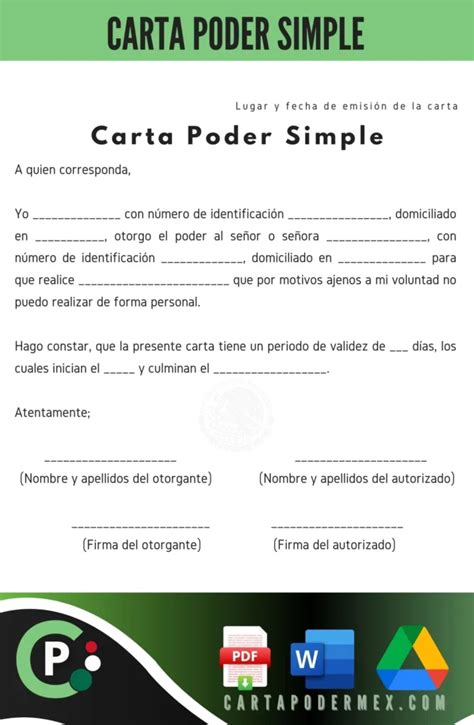 Carta Poder Laboral Otorgada Por Un Trabajador Word Y Pdf