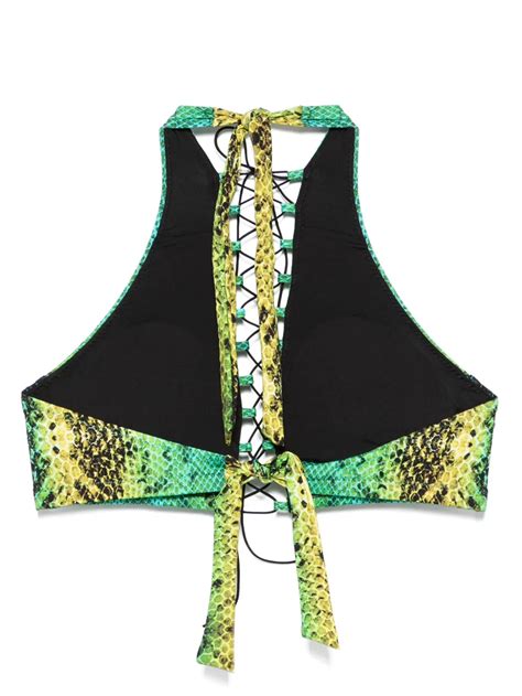 Noire Swimwear Snake Print Bikini Top Green Farfetch