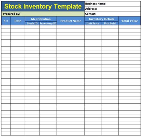 Printable Stock Inventory Template | Free Word & Excel Templates