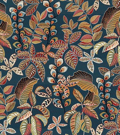 Tissu Jacquard Bleu Paon Feuillage Tropical Au Fil De L Ontine