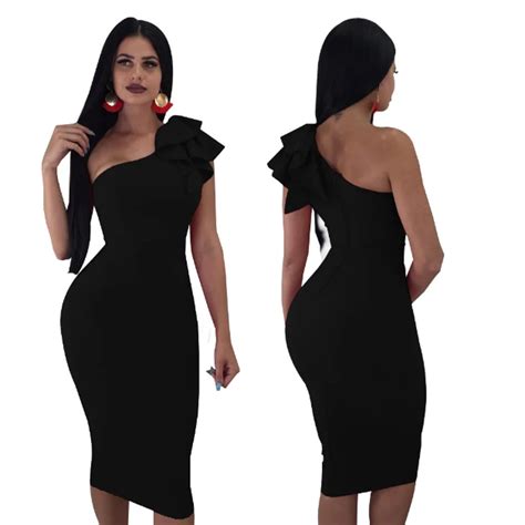 Women Bodycon One Shoulder Sheath Dresses Sex Package Hips Slim