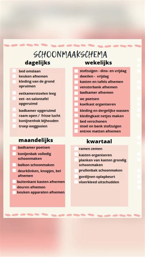 Schoonmaak Schema Schoonmaakschema Schoonmaken Huishouden