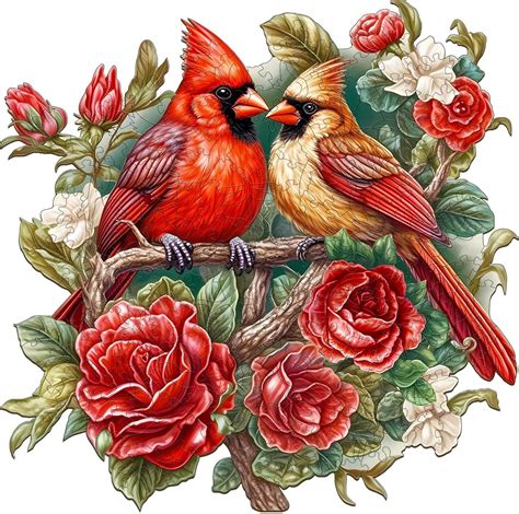 Amazon WOODBESTS Wooden Puzzle For Adults Beautiful Cardinal