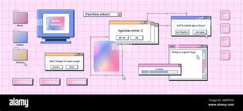 Retro Computer Interface Digital Screen With Windows Buttons Message