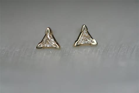 Triangle Diamond Stud Earrings 14K Solid Gold 3 Mm