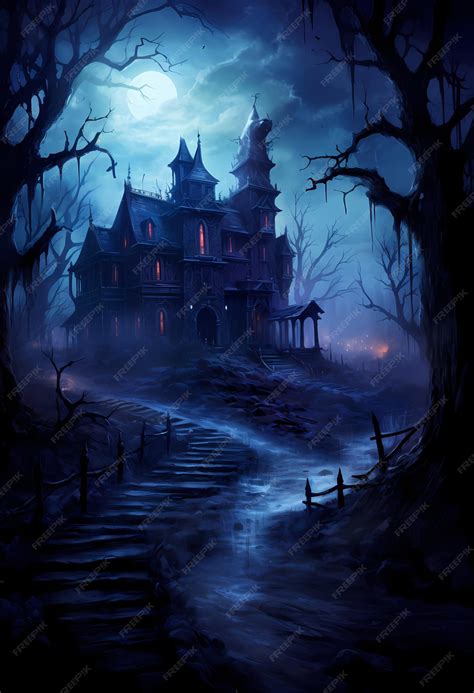 Premium AI Image | haunted house night background