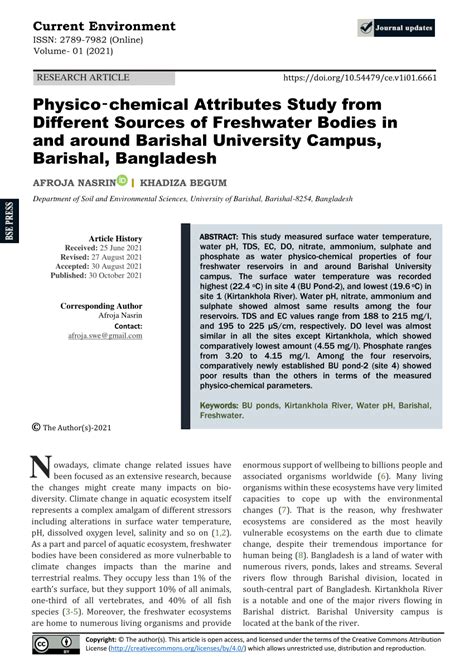 (PDF) Physico-chemical Attributes Study from Different Sources of Freshwater Bodies in and ...